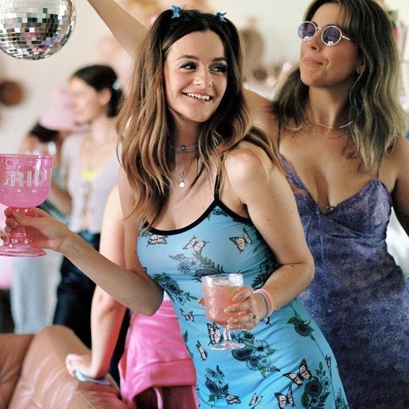 blue and black butterfly spaghetti strap mini dress - Picture 3 of 5